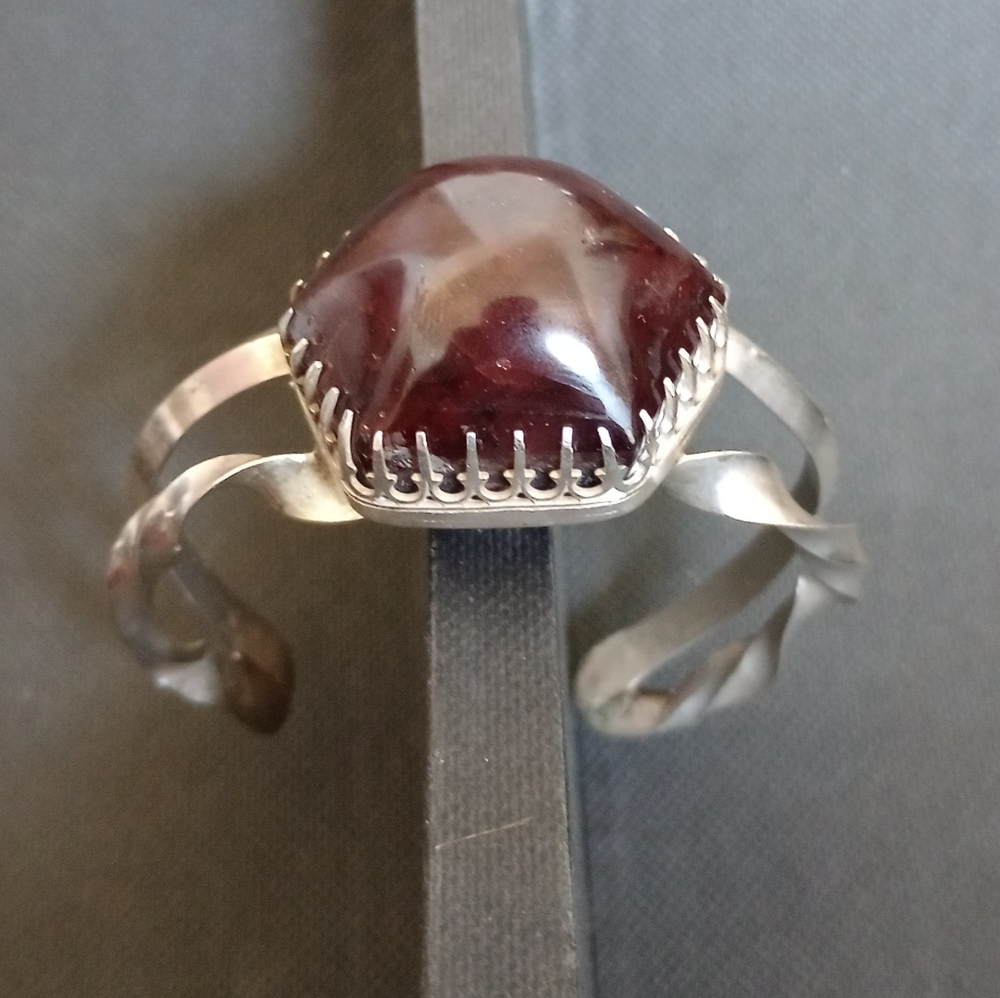 Vintage Garnet Sterling Silver Cuff Bracelet
